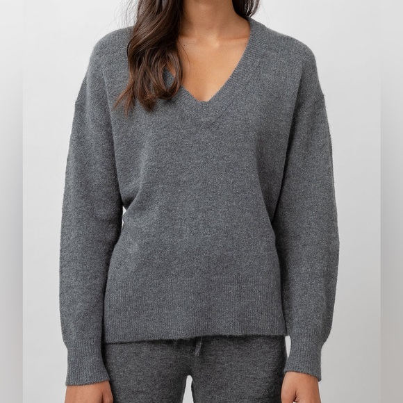 Rails Sweaters - Rails Malise Sweater Charcoal Merino Wool Cashmere Blend V Neck Stretch Gray